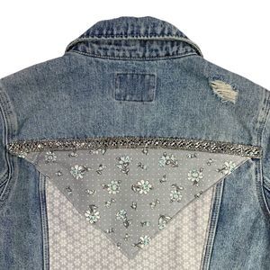 Boho Denim Jean Jacket Blue Gray Sparkle Trucker Womens Small Old Navy
